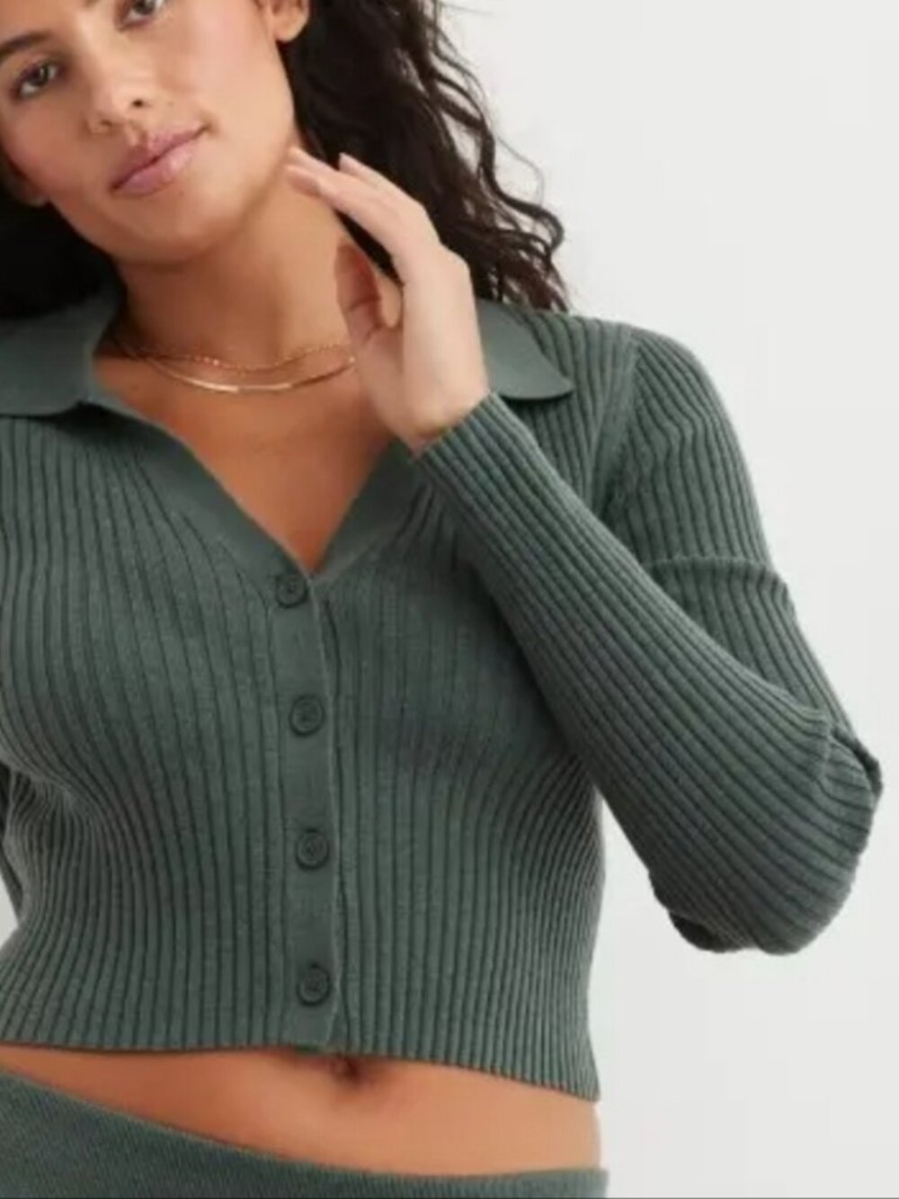 Aerie Collared Button Up Cropped Cardigan